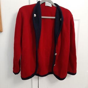 Vintage Pendleton 100% Virgin Wool Red Blazer Cardigan Medium Career Office